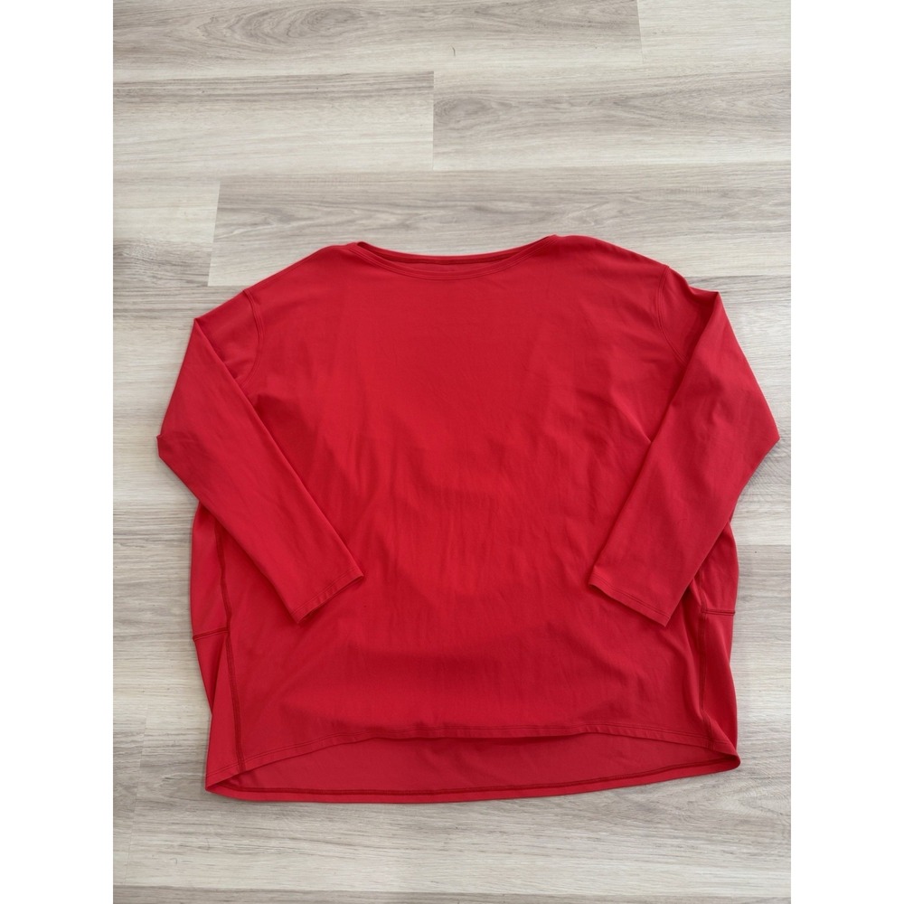 Lululemon Back In Action Shirt Womens 10 Red Long Sleeve Pima Cotton Relaxed
